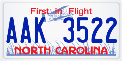 NC license plate AAK3522