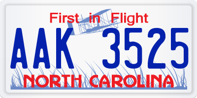 NC license plate AAK3525
