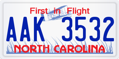 NC license plate AAK3532