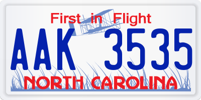 NC license plate AAK3535