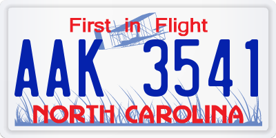 NC license plate AAK3541