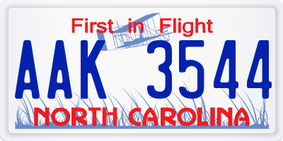 NC license plate AAK3544