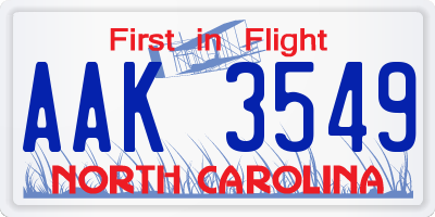 NC license plate AAK3549
