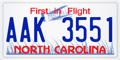 NC license plate AAK3551