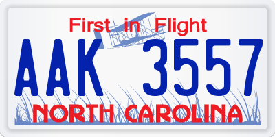 NC license plate AAK3557