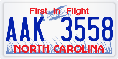 NC license plate AAK3558