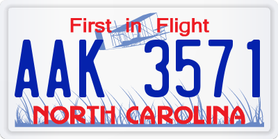 NC license plate AAK3571