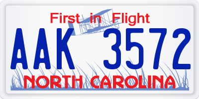 NC license plate AAK3572
