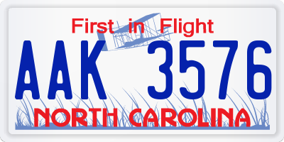 NC license plate AAK3576