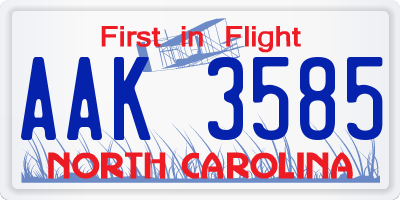 NC license plate AAK3585