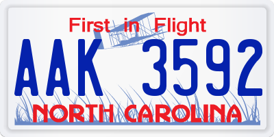 NC license plate AAK3592