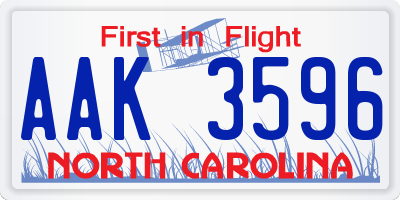 NC license plate AAK3596