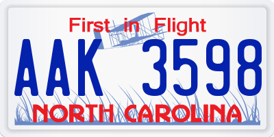 NC license plate AAK3598