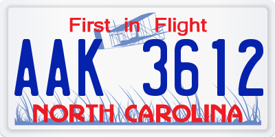 NC license plate AAK3612