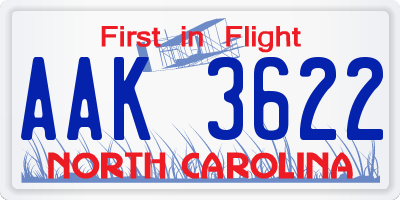NC license plate AAK3622