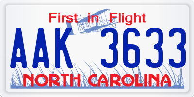 NC license plate AAK3633