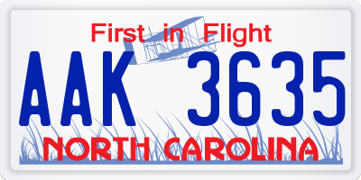 NC license plate AAK3635
