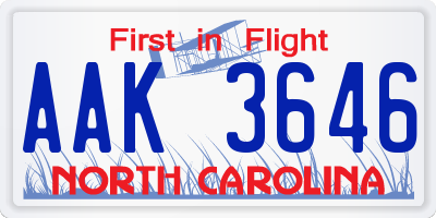 NC license plate AAK3646
