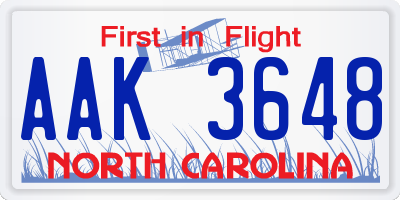 NC license plate AAK3648