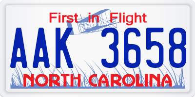 NC license plate AAK3658