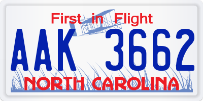 NC license plate AAK3662