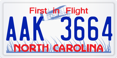 NC license plate AAK3664