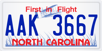 NC license plate AAK3667