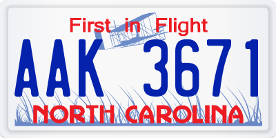 NC license plate AAK3671