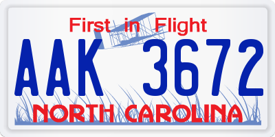 NC license plate AAK3672