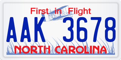 NC license plate AAK3678
