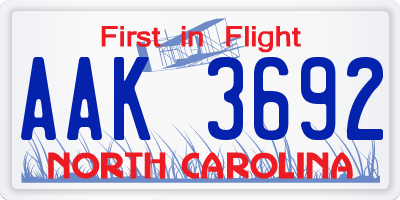 NC license plate AAK3692