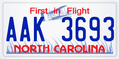 NC license plate AAK3693