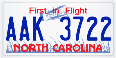 NC license plate AAK3722