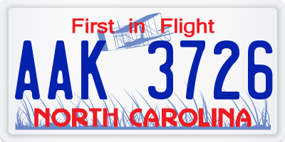NC license plate AAK3726