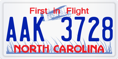 NC license plate AAK3728