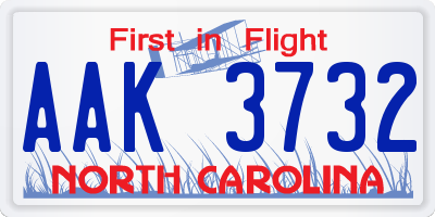 NC license plate AAK3732