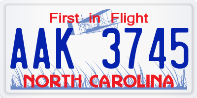NC license plate AAK3745