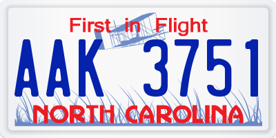 NC license plate AAK3751