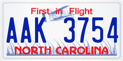 NC license plate AAK3754