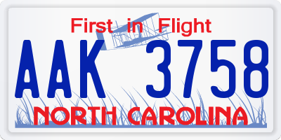 NC license plate AAK3758