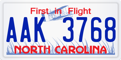 NC license plate AAK3768