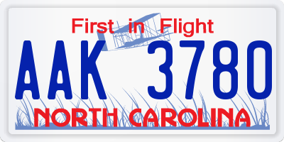 NC license plate AAK3780