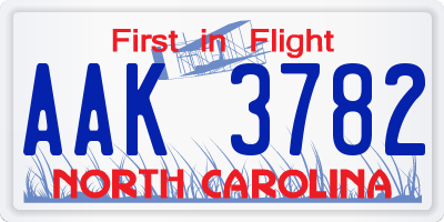 NC license plate AAK3782