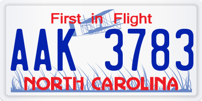 NC license plate AAK3783