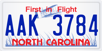 NC license plate AAK3784