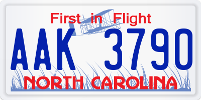 NC license plate AAK3790