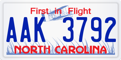 NC license plate AAK3792