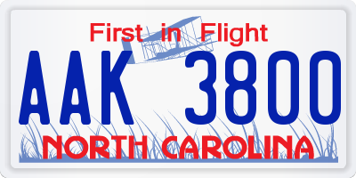 NC license plate AAK3800