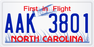 NC license plate AAK3801