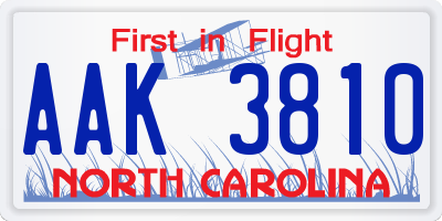NC license plate AAK3810